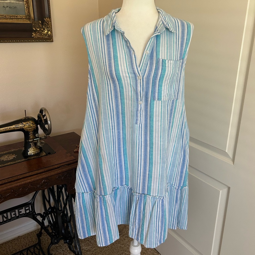 Linen Blend Sleeveless Swing Dress